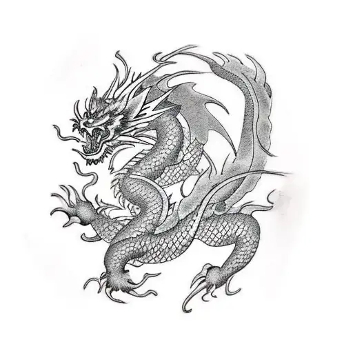 Tattoo En La Pierna Dragon Oriental Con Flores De Cerezo