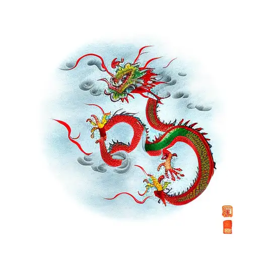 Chinese Dragon Emerging From A Swirling Cloud