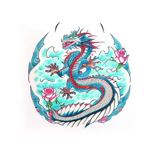 Dragon Azul Com Rosas