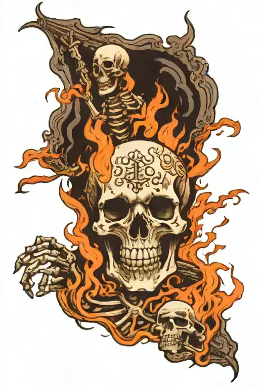 Skeleton Suffering Burning In Hell Towards Heaven Vs Hell