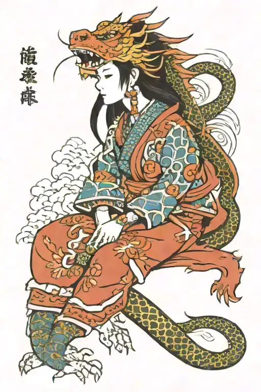 The Face Of Girl Looking On The Beg Dragon Over It