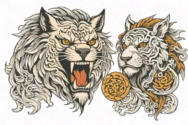 Combination Of Wolf Lion Eagle Face