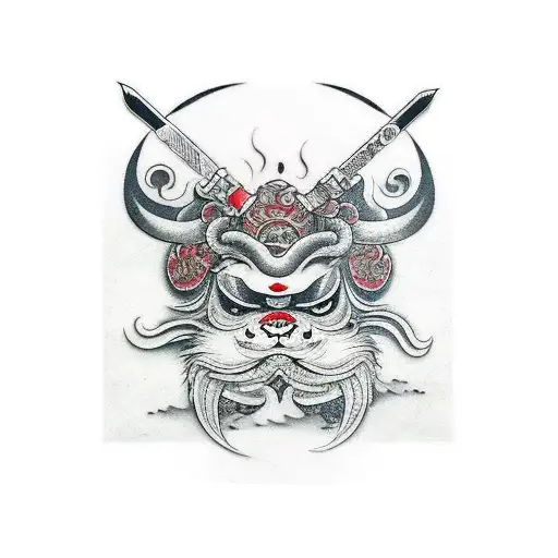 Shisa Okinawa With Katana