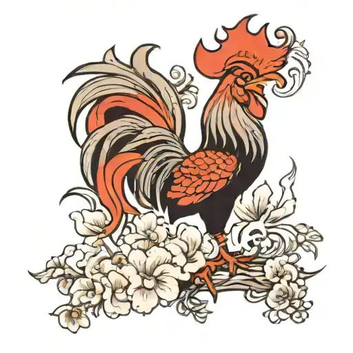 Japanese Style Rooster Fleur De Lys