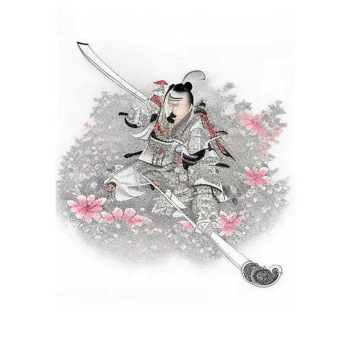 3 Katana With Some Flower Around