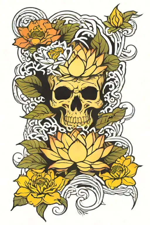 A Sleeve With Lotus And Death Lilly Flower