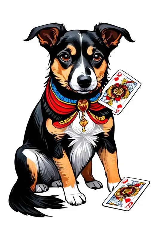 Dog With Playing Cards In It's Paw