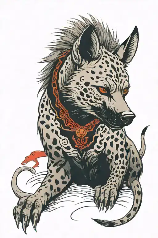 Hyena In Japanese Art Style With Red And Black As The Colours