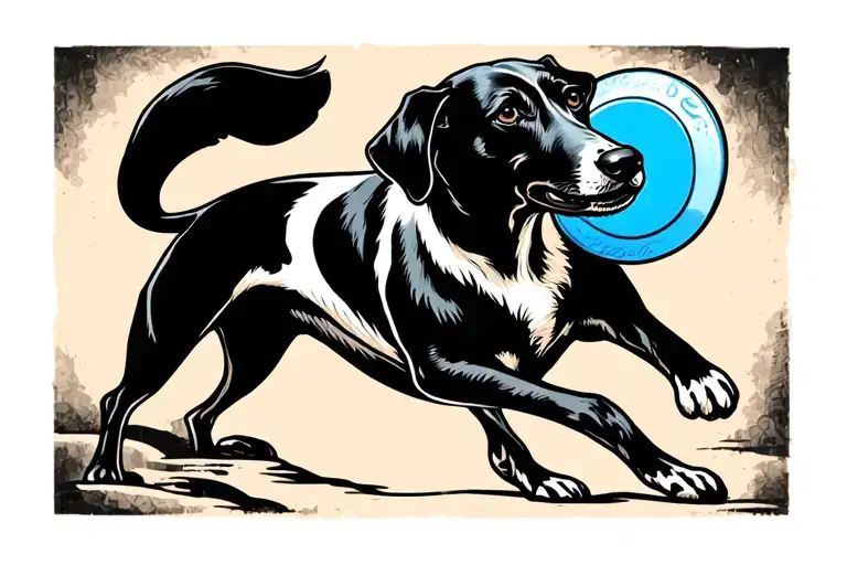 Black And White Greyhound Carrying A Blue Frisbee In It's Mouth