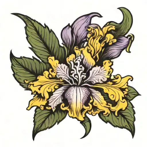 Chinese Druid Style Bearded Iris Flower As The Center Symbol