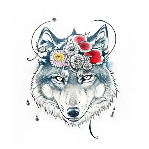 Princess Mononoke With Wolf And Flowers