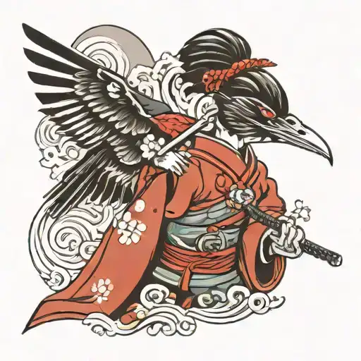 Female Samurai With A Crow On Her Shoulder