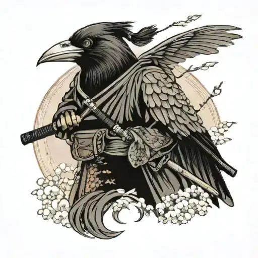 A Female Ronin Samurai With A Crow On Her Shoulder