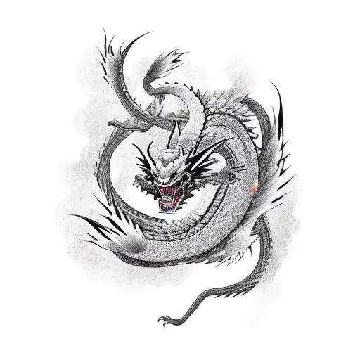 Black Japanese Dragon Design With Different Colors Of Neon Highlights