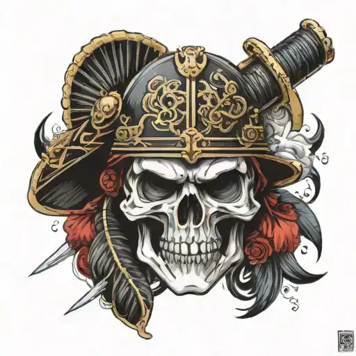 Skull Wearing Roman Helmet Stabbed With Blade