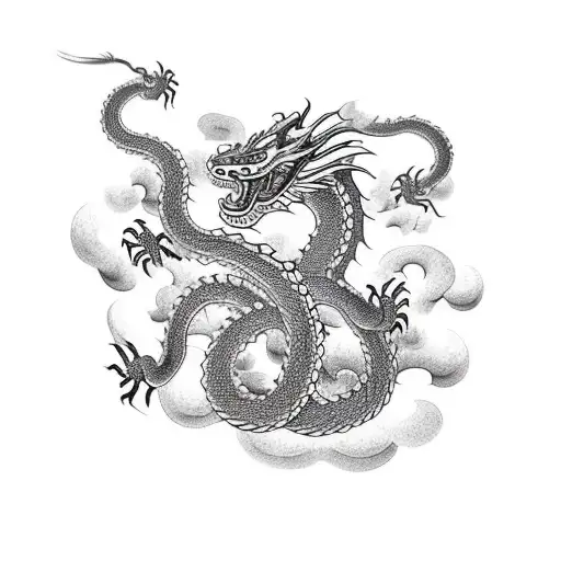 Cobra Curl Around Dragon Hanging From Mountain