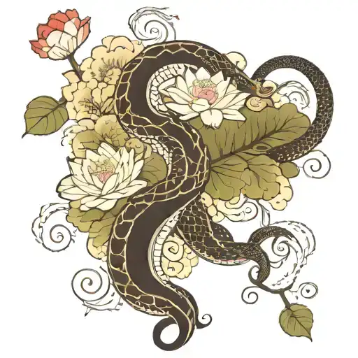 Snake And Lotus Flower