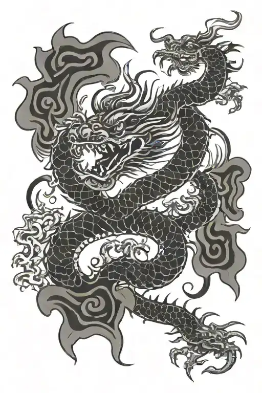 4 Vertical Chinese Symbols Surrounded By A Dragon