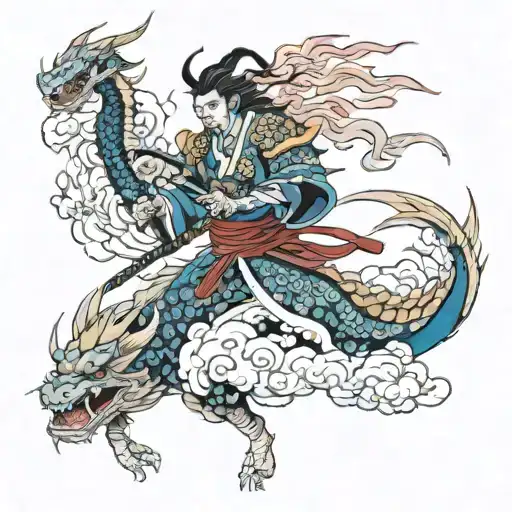 Samurai With Dragon Flying