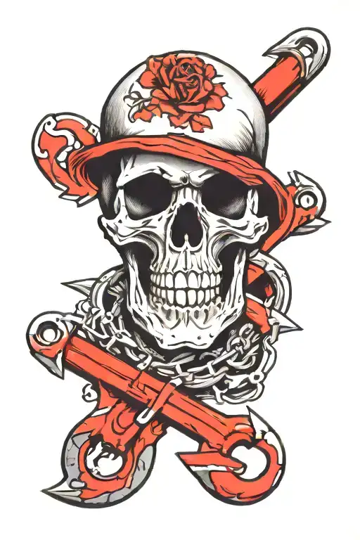 Skull And Wrench Crossed Together