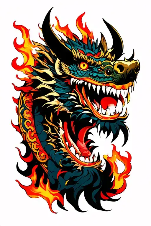 Samurai Face Demon Dragon Fire