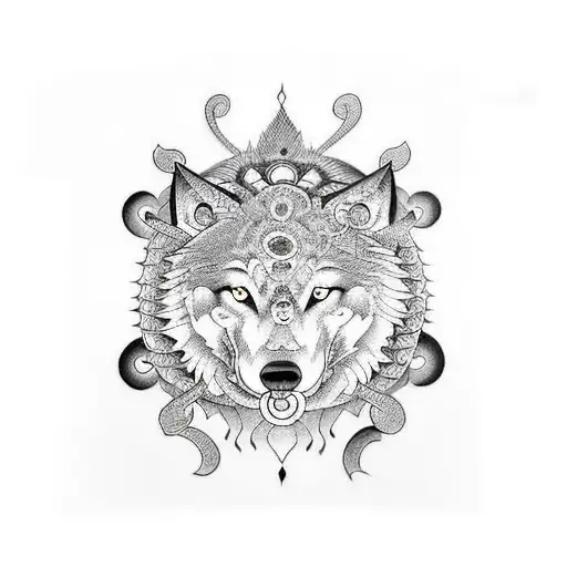 Hindusim And Flute And Chakra And Wolf And Snake