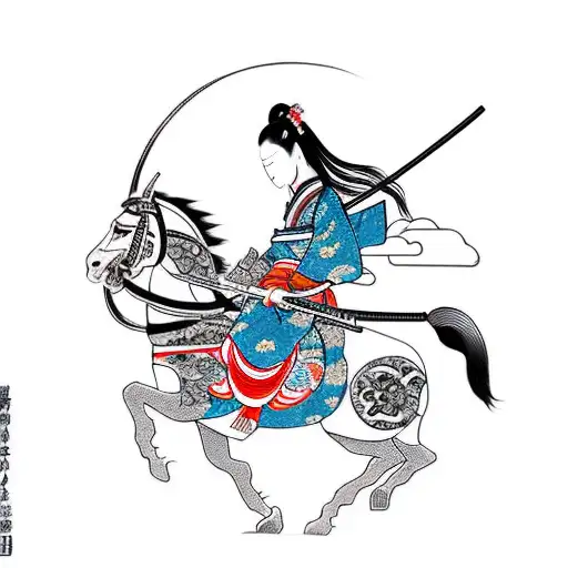 Samurai Girl Riding A Horse