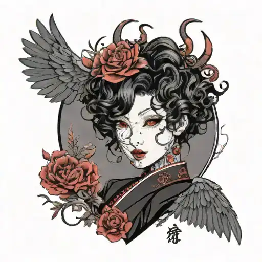 Goth Short Curly Haired With Eyeliner Wings And Lipstick