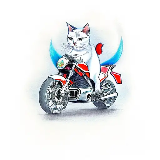 Cbr1000rr Motorcycle Riding Off A Sword On Fire With A White Cat On Seat