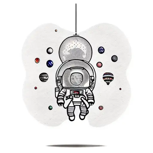Astronaut Holding Balloons As Planets