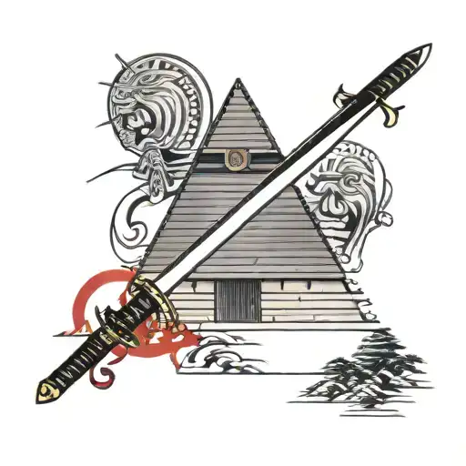 Japanese Katana Stuck Top Of Egyptian Pyramid And Blood