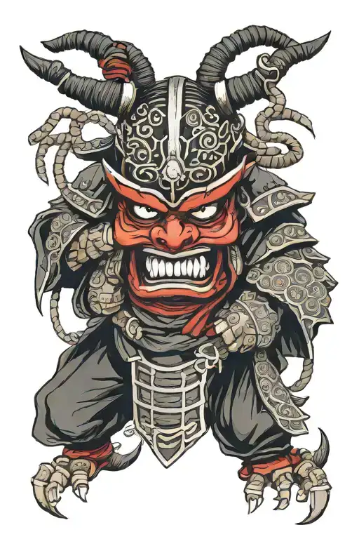 Samurai Kabuto With Oni Mask Adorned