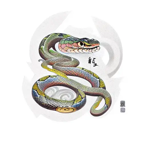 Snake Wrapped Around The Shoulder With Elements Of Trees And Architecture