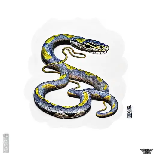 Snake Wrapped Around The Shoulder With Elements Of Trees And Architecture