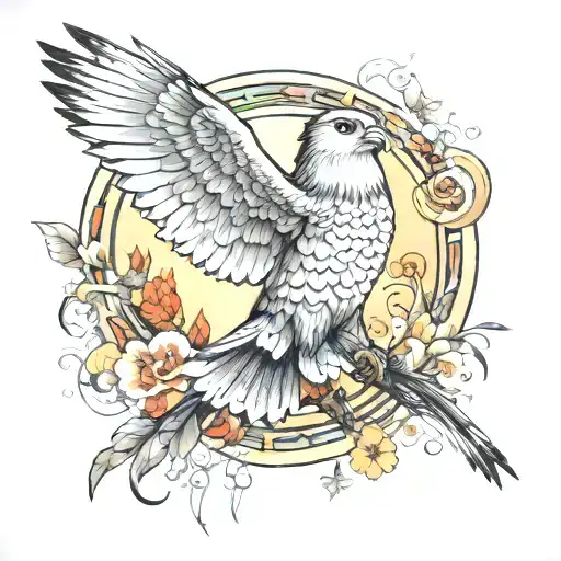 Mystical Falcon With Outstretched Wings Fantasy On Nature Background