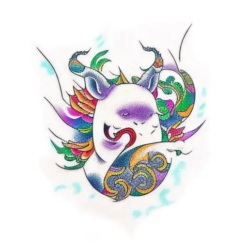 A Vibrant New-school Tattoo Of A Dancing Animal Surrounded By Lush Greenery