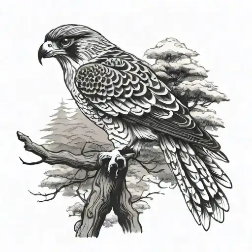 Falcon Against The Background Of The Forest