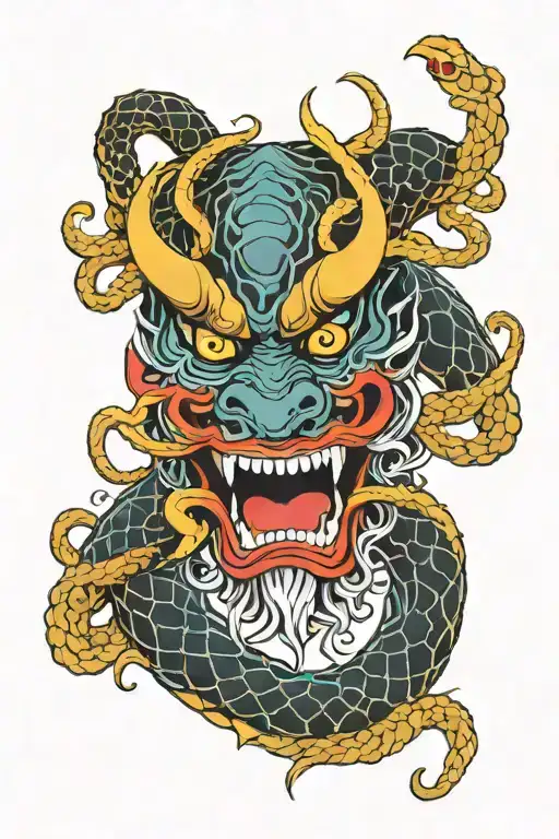 Oni Mask Surrounded With Snake Intertwined
