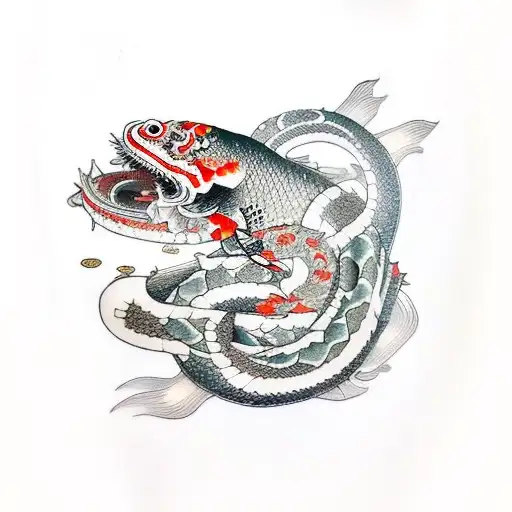 Samurai With Koi Fish Wrapping Around Him Like A Snake