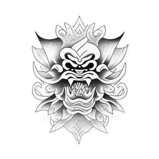 Oni Mask Japanese Leg Sleeve Brutal Lotus Flowers Water Air