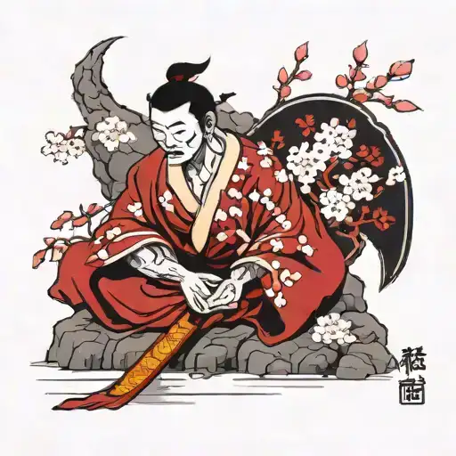 Samuri Under Cherry Blossom Tree
