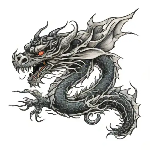 Sketch Of A Dragon Tattoo With The Zodiac Sign Libra In Japanese Style