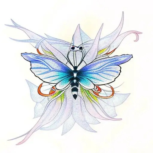 Red Spider Lily With A Sky Blue Color Butterfly