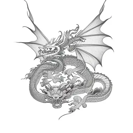 Dragon Et Panda Roux Sur Branche Fleur De Cerisier