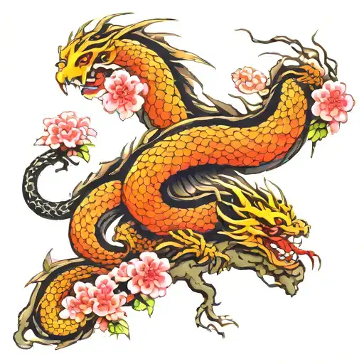 Dragon In A Cherry Blossom Tree