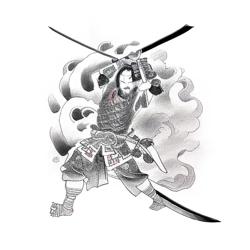 Japanese Warrior With A Sword On Stormy Weather