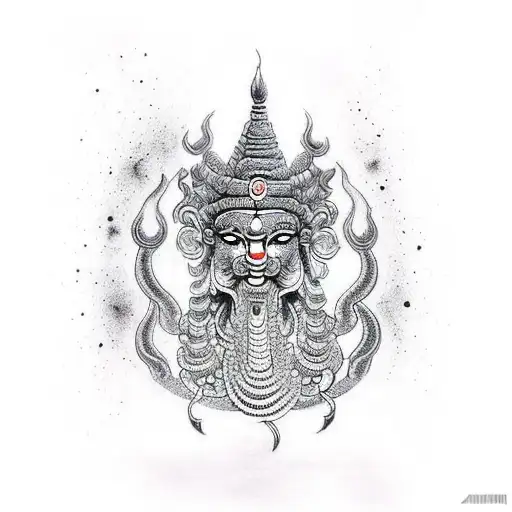 Ancient Indian Indra God With Modern Twist And Fire And Water