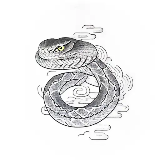 Snake With Thick Lines And Dotwork