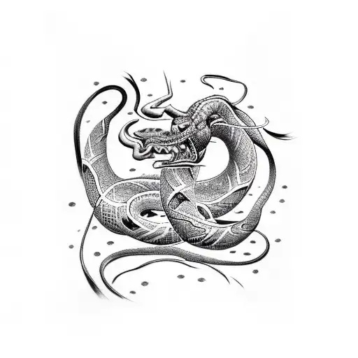 Agressive Big Snake With Thick Lines And Dotwork Inspired By Yakuza Style