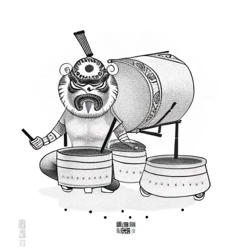 A New-school Design Featuring A Coffee Bean Character Playing A Drum Set